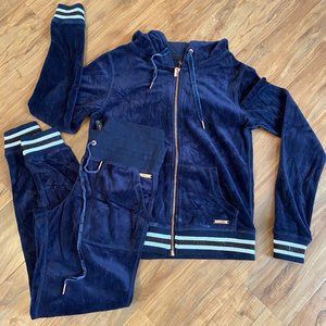 Betsy Johnson Navy Velour Track Suit Small NWOT